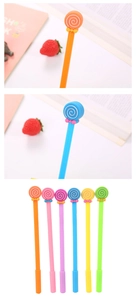 Detail of colorful lollipop gel pens with silicone swirl tops and decorative bows
