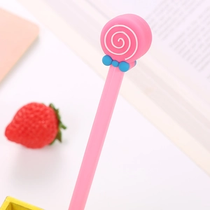 Pink lollipop gel pen with blue bow silicone topper for cute creative stationery