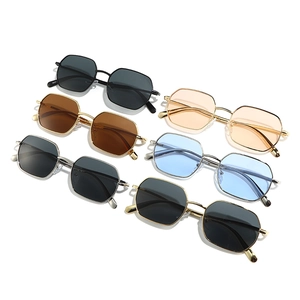 Polygonal metal sunglasses set in multiple colors with vintage hexagonal frames for women