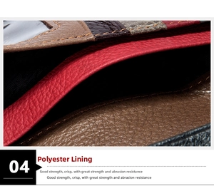 Détail du portefeuille en cuir avec texture grainée et doublure en polyester durable