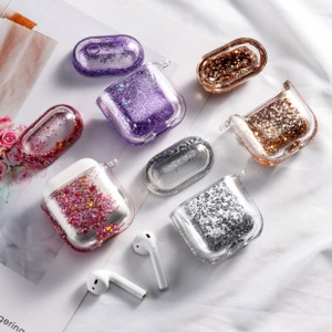 Glitter liquid sand protective cases for wireless earphones in four vibrant color options