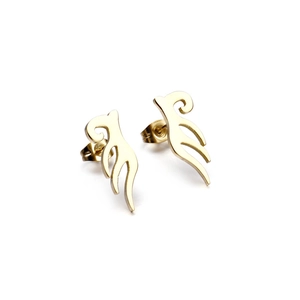 Stainless Steel Stud Earrings Hollow Angel Wing Flame Wave Design Minimalist Trendy Jewelry For Women