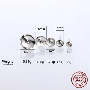 S925 sterling silver bead cap pins in five sizes from 3mm to 8mm for DIY jewelry making
