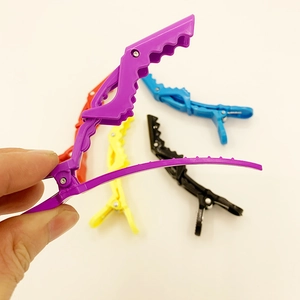 Set of 5 professional alligator hair clips in purple, red, yellow, black and blue colors
