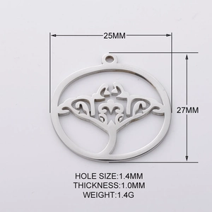 Silver round hollow vintage pendant with detailed dimensions for DIY necklace