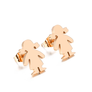 Polished rose gold stainless steel earrings featuring cute little girl silhouette design