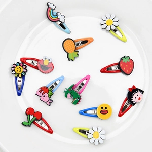 Detailed set of 2.5cm colorful PVC hair clips featuring cute fruit and cartoon animal designs