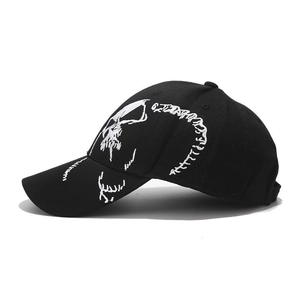 Fashionable black baseball cap with white skull embroidery for outdoor sports and street style
