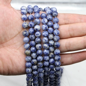 Natural blue spot stone round beads for DIY jewelry bracelets with blue and white marble texture