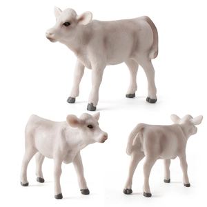 Realistic white calf figurine toy showing multiple angles for educational animal play