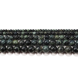Green and black textured natural stone round beads shown in five different DIY sizes