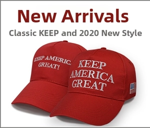 Detailed white embroidery of Keep America Great on a red cotton baseball cap