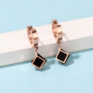 Minimalist black rhombus titanium steel drop earrings with elegant rose gold plating