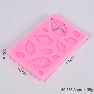 Macro detail of leaf silicone mold showing dimensions for fondant and DIY baking