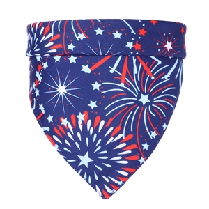 Independence Day dog bandana with fireworks and stars patterns on navy blue fabric