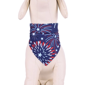 Close-up of USA Independence Day pet bandana with fireworks on a dog mannequin