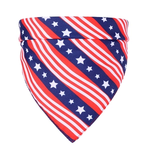 Detailed view of durable twill fabric pet bandana with American flag stars and stripes pattern