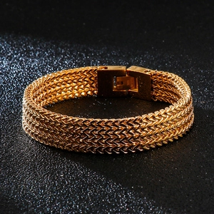Gold stainless steel dragon bone chain bracelet with square fish scale weaving for men