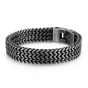 Stainless Steel Bracelet For Men Franco Wheat Link Chain Hip Hop Punk Retro Industrial Style Jewelry With Fold Clasp