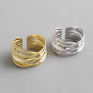 Minimalist vintage style multi-layer crossing wide band ring in gold and silver finish