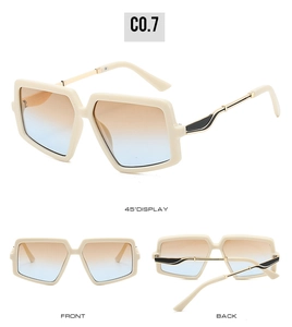 Multi-angle view of oversized cream geometric sunglasses with gradient lenses and gold temples