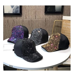 Cappellini da baseball con strass per donna nei colori viola, argento, nero e bronzo