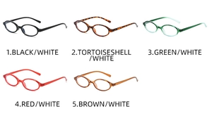 Multiple colors of oval blue light blocking glasses frames in black and tortoise