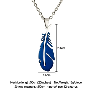 Detailed view of angel wing necklace with blue enamel finish and silver chain dimensions