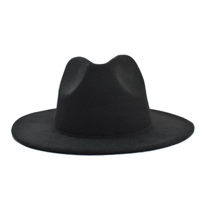 Classic black wool fedora hat with a leather buckle belt and flat wide brim
