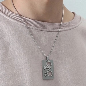 Silver rectangle bicycle cutout pendant necklace on stainless steel bead chain
