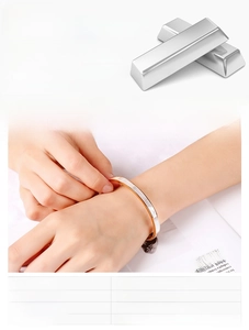 Detailed close-up showing 6mm stainless steel shell bangles in gold, silver, and rose gold