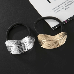 Metallic feather leaf hair tie set in gold and silver finish with elastic band