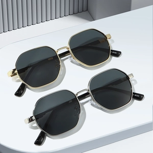 Modern square metal sunglasses in gold and silver frames with dark lenses for outdoor fashion