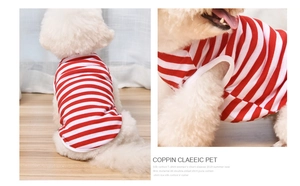 Close-up of red and white striped pet vest made of breathable cotton for small dogs
