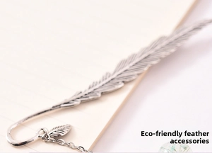 Silver metal feather bookmark with delicate chain on notebook for stationary gifts