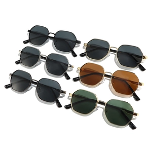 Retro octagonal metal frame sunglasses set with various color lenses and polished temples