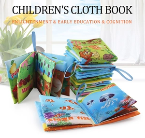 Ensemble de livres en tissu pour bébé avec motifs d'animaux, de fruits et poignées
