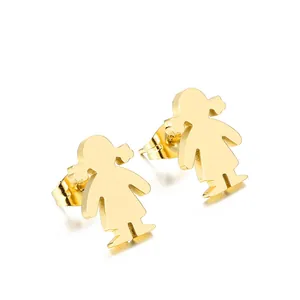 Little Girl Silhouette Stud Earrings 316L Stainless Steel Polished Minimalist Cartoon Figure Fashion Jewelry For Women