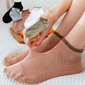 Detail of ribbed knit cotton socks with wavy cuffs and various color options for women