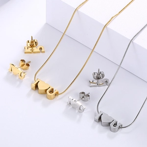Fashion heart necklace and earrings set in gold and silver finish for women