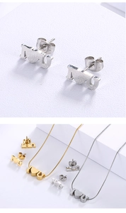 Detail of I love U letter heart stainless steel necklace and stud earrings jewelry set