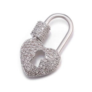 Herzschloss-Anhänger mit Zirkonia-Besatz für DIY-Schmuck und Schlüsselanhänger in Silber