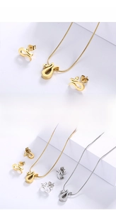 Minimalist 18K gold plated stainless steel snake chain necklace and stud earring set