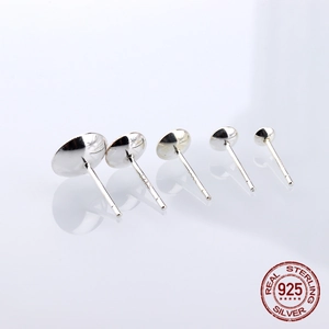 925 Sterling Silver Earring Post DIY Jewelry Findings Round Plate Tray Pin For Artificial Pearl Bead Earring Component Making Supplies