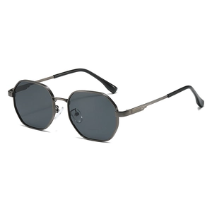 Square metal frame sunglasses with dark grey hexagonal lenses for outdoor fashion