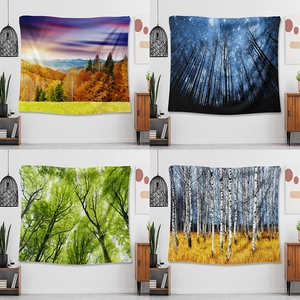 Forest Landscape Wall Tapestry Polyester Sunbeams Nature Scenery Art For Bedroom Living Room Aesthetic Home Decor