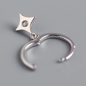 Elegant 925 sterling silver hoop earrings with shimmering star pendant and zircon center