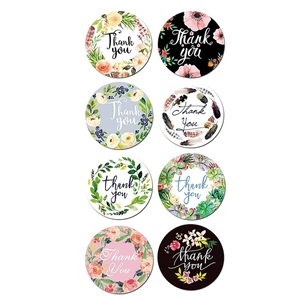 Floral Thank You stickers set in eight elegant botanical designs for gift sealing