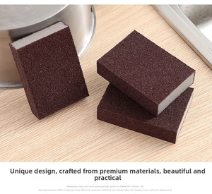 Detail of emery sponge brushes showing dual-sided abrasive and foam cleaning layers