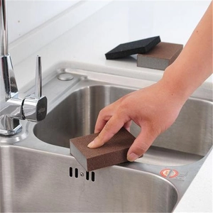 Brown emery sponge brush for cleaning rust and stains from stainless steel pots